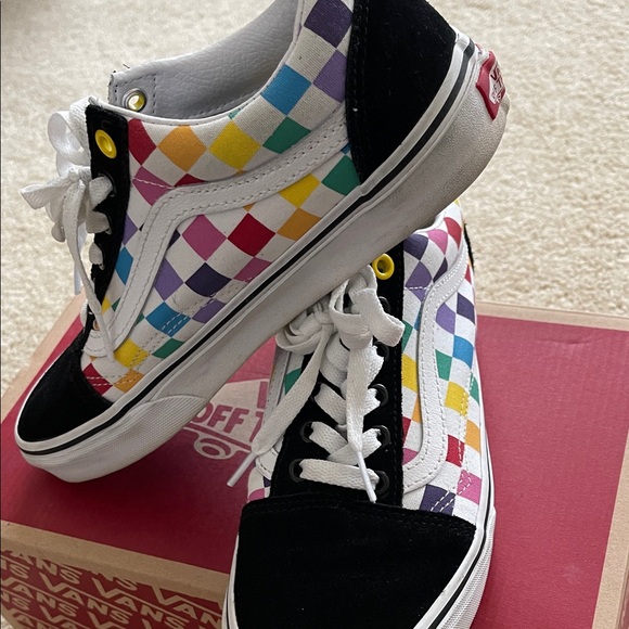 Vans Old Skool Checkerboard Rainbow Colorful Checker Lace-Up Sneakers - Picture 10 of 12